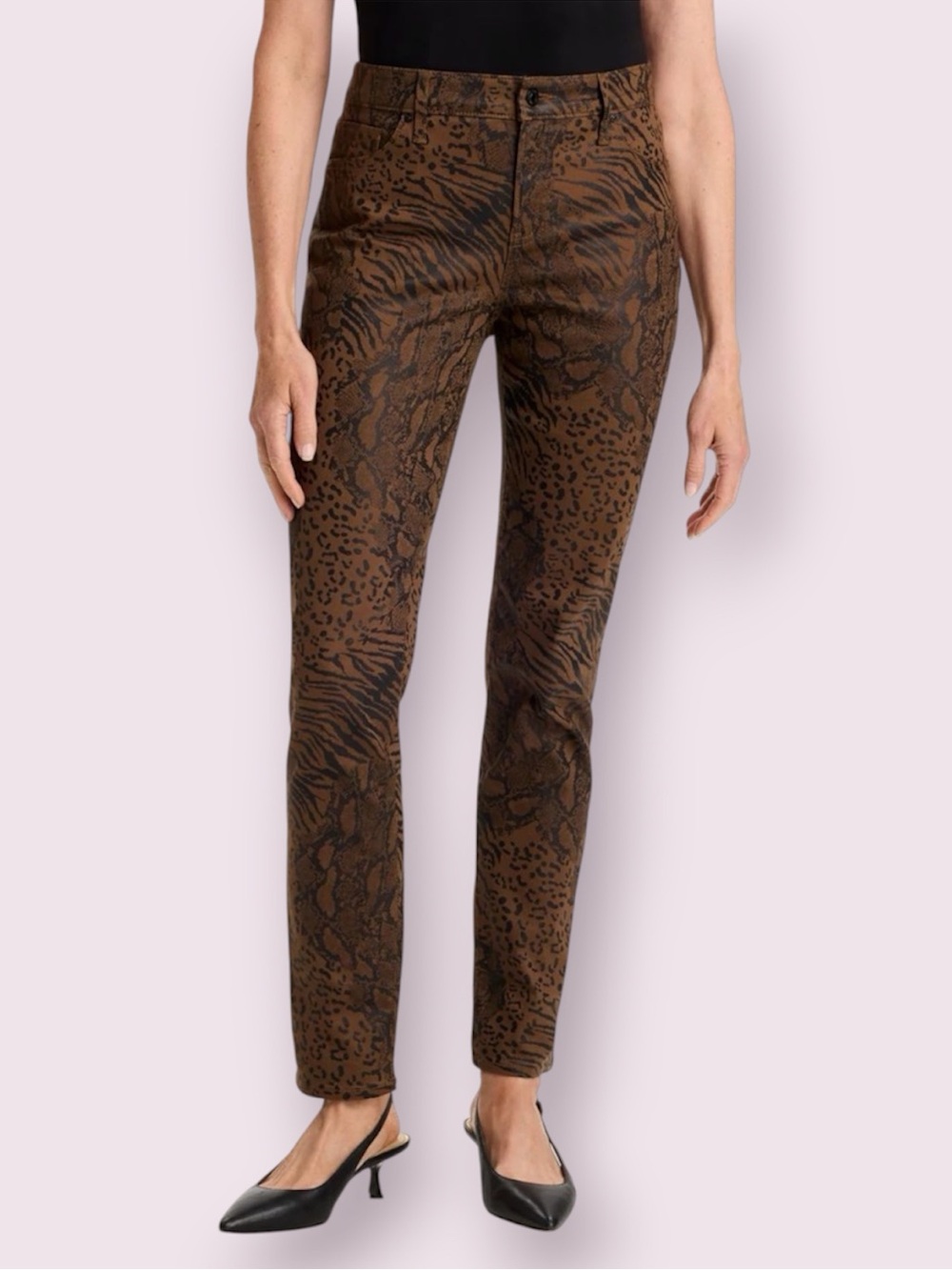 Chico’s Animal Print Coated Girlfriend Slim Ankle Jeans